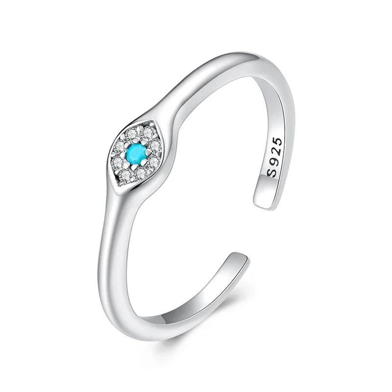 Women Turquoise Evil Eye Sterling Silver Ring