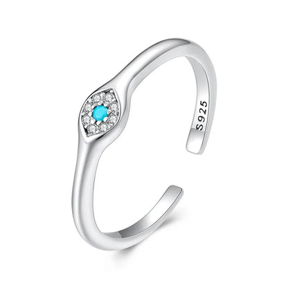 Women Turquoise Evil Eye Sterling Silver Ring