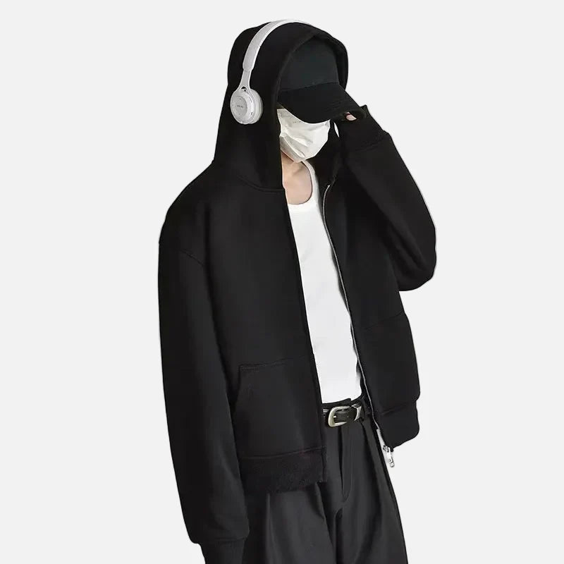 Y2K Solid Color Hooded Double Ended Zipper Sweatshirt
