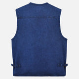 Fishing Style V-Neck Multi-Pocket Denim Vest