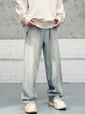 Washed Distressed Mid-waist Denim Pants