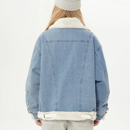 Sweet Blue Plush Lady Short Denim Jacket