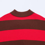 Insulated V-Neck Collar Striped Knit Polo Sweater