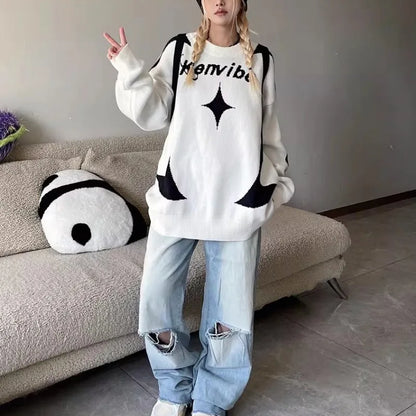 Casual Cozy Letter Print Knit Sweatshirt
