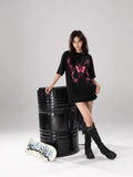 Women Streetwear Butterfly Print Loose Fit T-Shirt