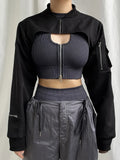 Women Edgy Punk Zip-Up Cargo Jacket