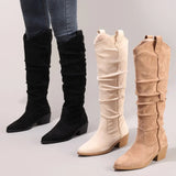 Retro Pleated Western Square Heel Boots