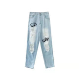 Women High Waist Graffiti Wide Leg Jeans