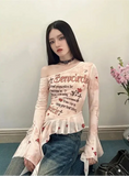 Flare Sleeve Mesh Off Shoulder T-Shirt