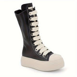 Stylish Zipper And Lace-Up Mid-Calf Boots