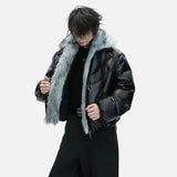 High Quality Splicing Design Stand Neck Fur Leather Jacket