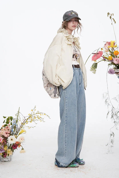 Sweet Ruffles Collar Casual Loose Jacket