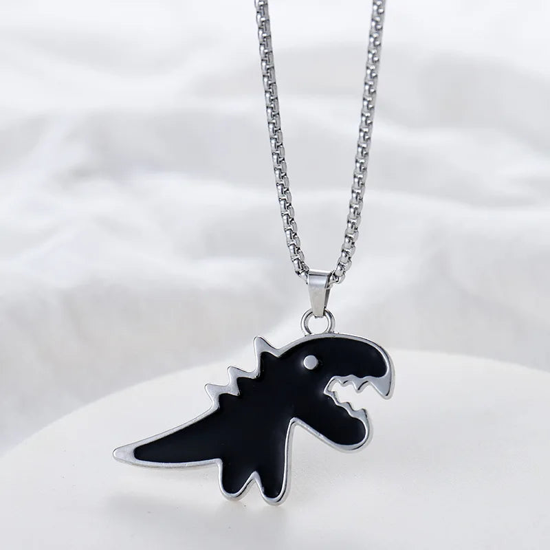 Black Cartoon Dinosaur Pendant Necklaces