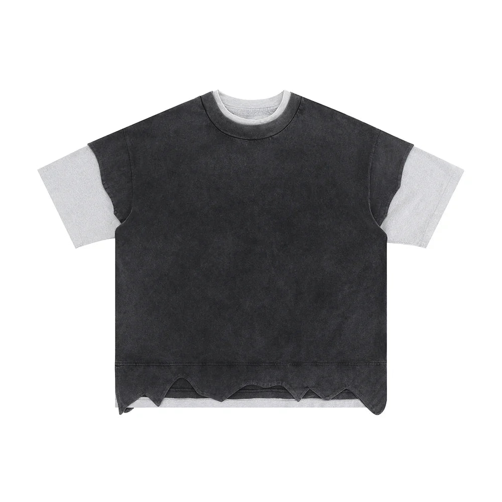 Vintage Patchwork Ripped Sleeve T-Shirt