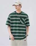 Chic Loose Fit Striped with Front Pocket T-Shirt