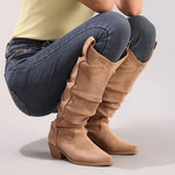 Retro Pleated Western Square Heel Boots