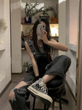 Y2K Wide-leg Black Ripped Denim Jumpsuit