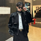 Fashionable Metallic Patchwork Leather Jacket