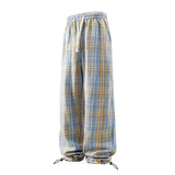 Plaid Drawstring Straight Pants