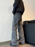 Y2K Streetwear Vintage Cyber Gray Pleated Baggy Jeans