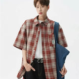 Retro Plaid Short Sleeve Pocket Shirt