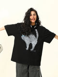 Retro American Cat Cartoon Print T-Shirt
