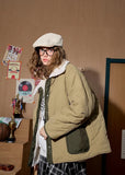 Colorblock Gourd Pattern Faux Fur Parka Jacket