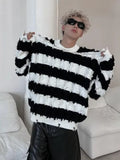 Classic Hairy Striped Round Neck Sweater