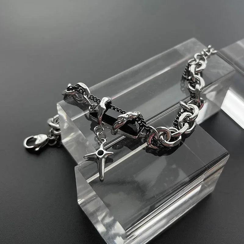 Black Zircon Star Titanium Bracelet