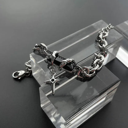 Black Zircon Star Titanium Bracelet