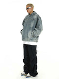 Breathable Patchwork Blue Wash Denim Hoodie