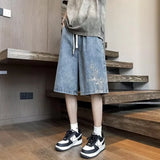 Baggy Embroidered Denim Shorts