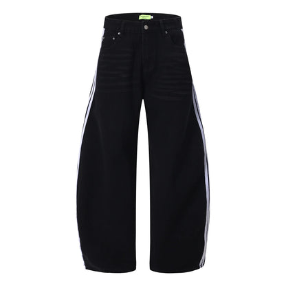 Black Baggy Arc Shaped Vertical Jeans