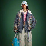 Y2K Thick Winter Patchwork Denim Jacket