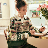 Women Vintage Olive Green Knit Sweater