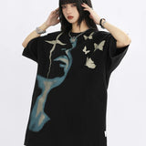 Women Retro American Style Oversized Portrait T-Shirt