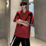 Vibrant Color Contrast Loose V-Neck T-Shirt