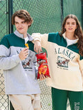 ALASKA Eagle Print Fleece Color Block Sweatshirt