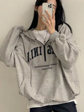 Cozy Zip-Up Letter Print Half Zipper Hoodie