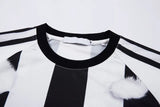 Feather Print Mesh Stripe Sport Polyester T-Shirt