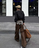 Academia Style Wide Fit Grunge Denim Cargo Jeans