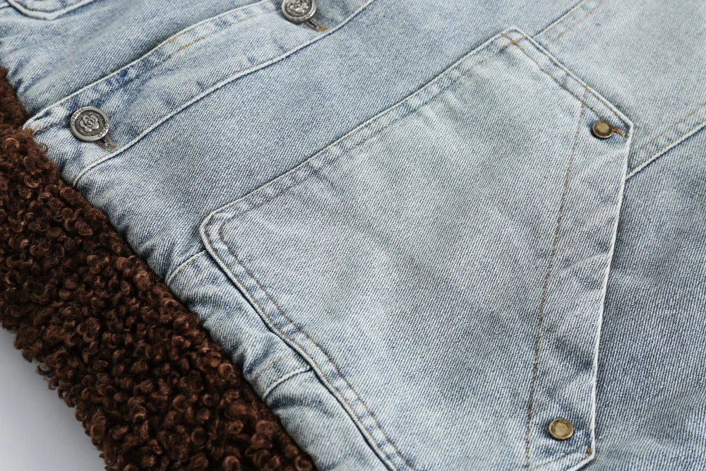 Sherpa Spliced Faux Fur Denim Jacket