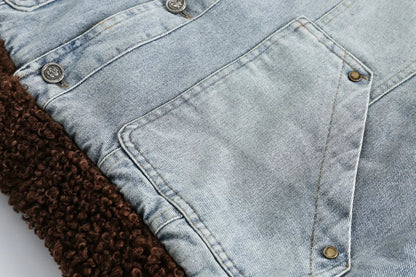 Sherpa Spliced Faux Fur Denim Jacket