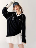 Women Sporty Black Oversized Long Sleeve T-Shirt