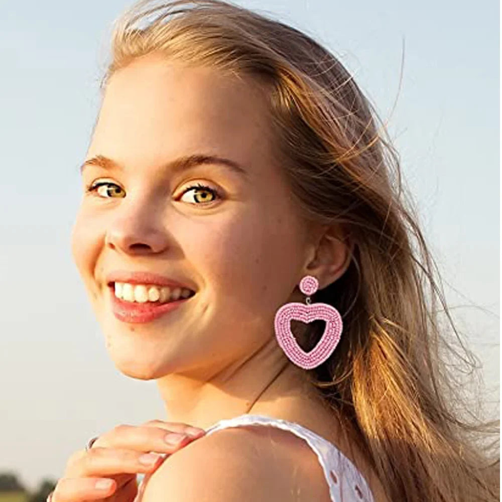 Beaded Heart Drop Earrings