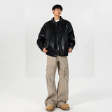Classic Vintage Loose Fit Leather Bomber Jacket