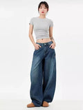 Straight & Sleek Deep Blue Curved Knife Cargo Jeans
