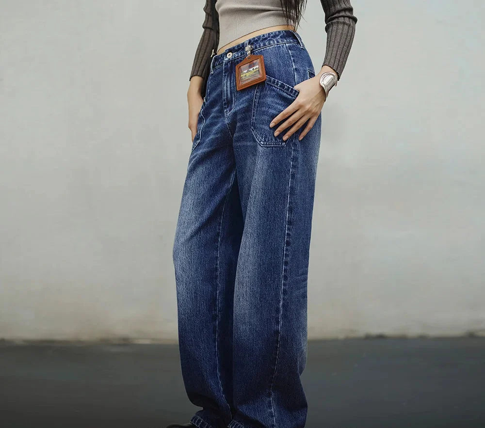 Mid Waist Multipocket Wide Leg Jeans
