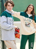 ALASKA Eagle Print Fleece Color Block Sweatshirt