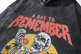 Breathable Oversized Gothic Skull Washed Print Hoodie